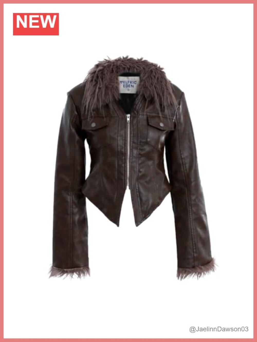 Faux Leather Jacket Furry Paneled Two-Way Zip Vintage Style Coat